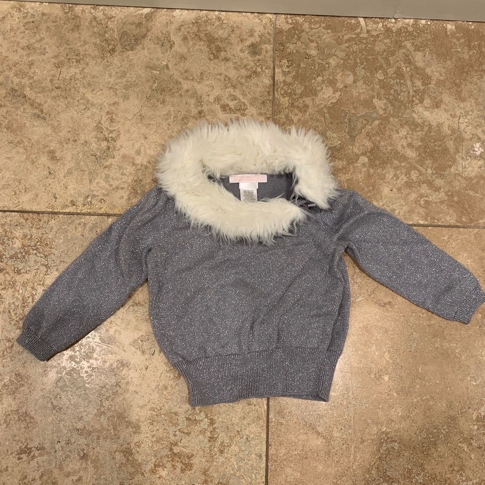 Janie and Jack silver gray sweater fur 12-18m